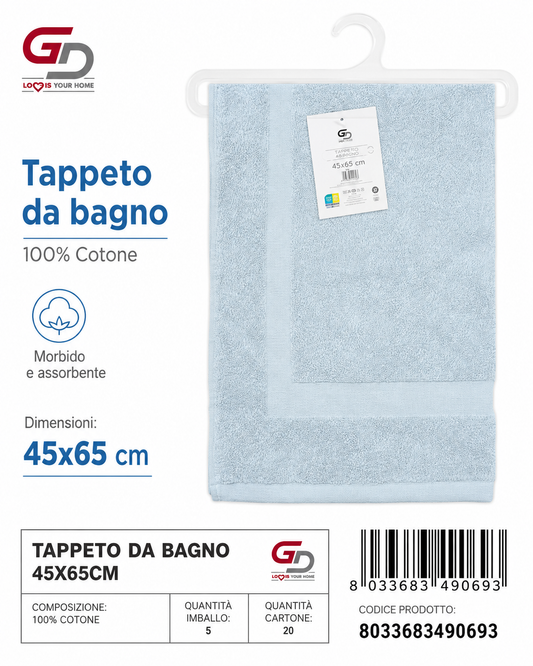 Tappeto Da Bagno Clear Blue 45 X 65 Cm 100%Cotone