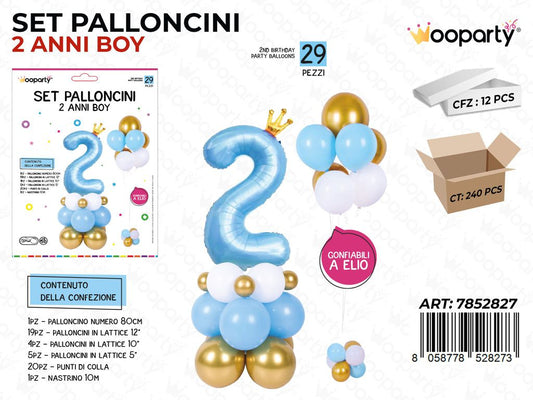 Set Palloncini Con Corona 80cm 2 Anni Boy 29PCS