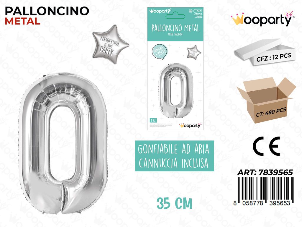 Palloncino Argento Metal 35CM N. 0