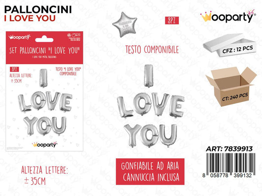 Palloncini i Love You Metal. Argento 35 Cm