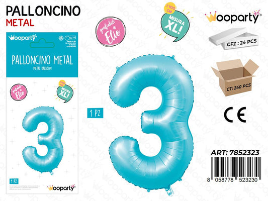 Wooparty Palloncino N.3 Azz. Opaco 100CM