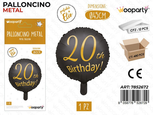 Wooparty Palloncini Nero 20 Anni D.45CM