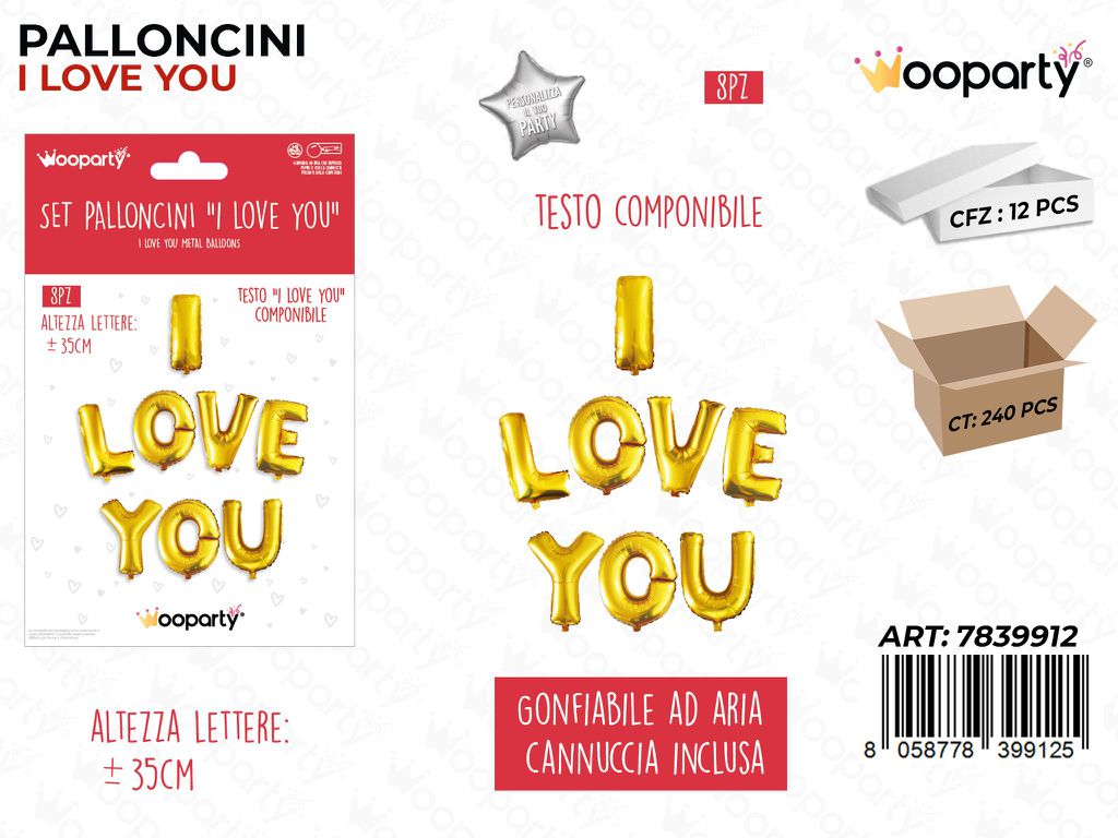 Palloncini i Love You Metal. Oro 35 Cm