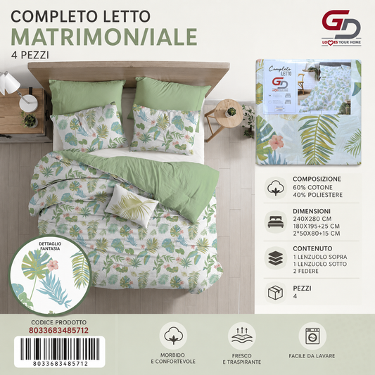 Completo Letto Matrimoniale 240X280/180X195+25/2X50X805 Mz-281-Ltm Sheetset 60 Cotone 40 Poliestere