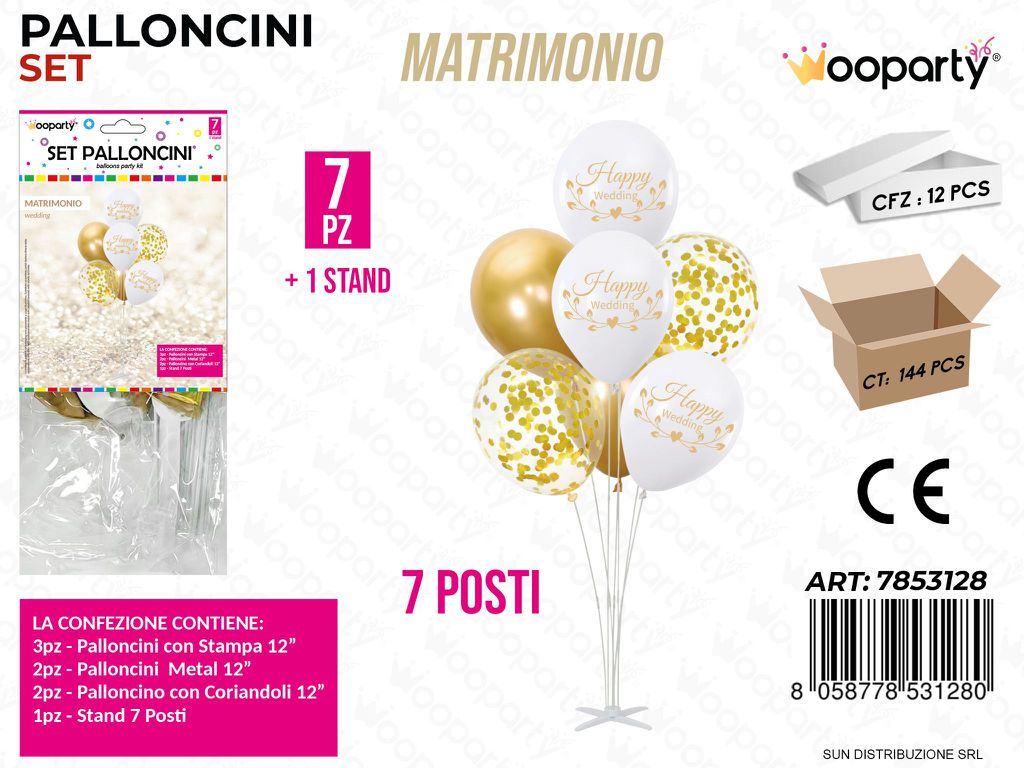 Set Palloncini c/Stand Matrimonio 7PCS Ass.
