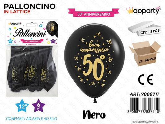 Palloncini Anniversario 50 Anni Nero 12 6PCS