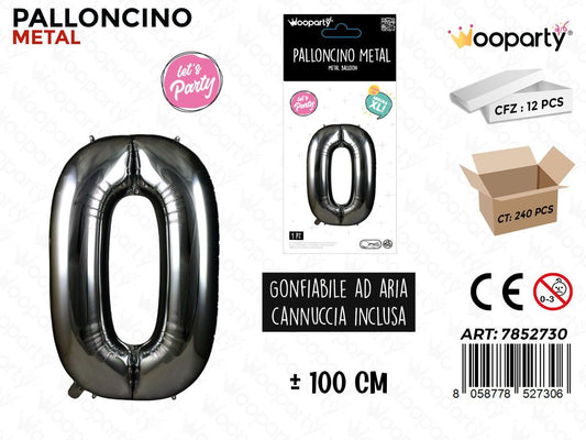 Wooparty Palloncino Metal Nero N.0 100CM