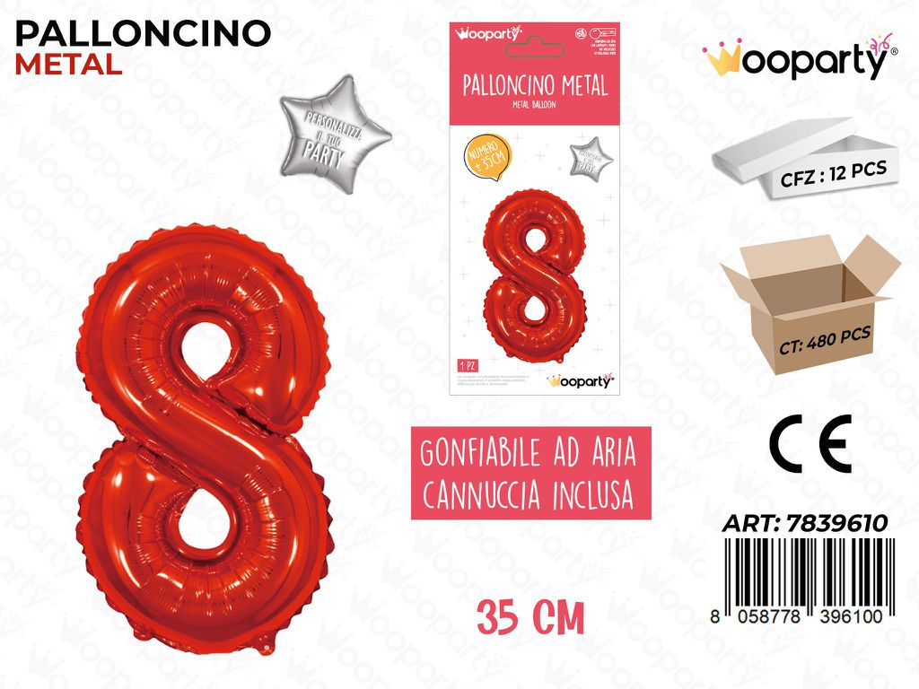 Palloncino Rosso Metal 35CM N. 8