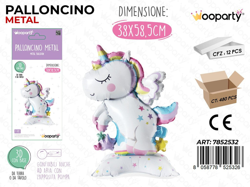 Wooparty Palloncino Metal Unicorno 3D 38*58.5CM