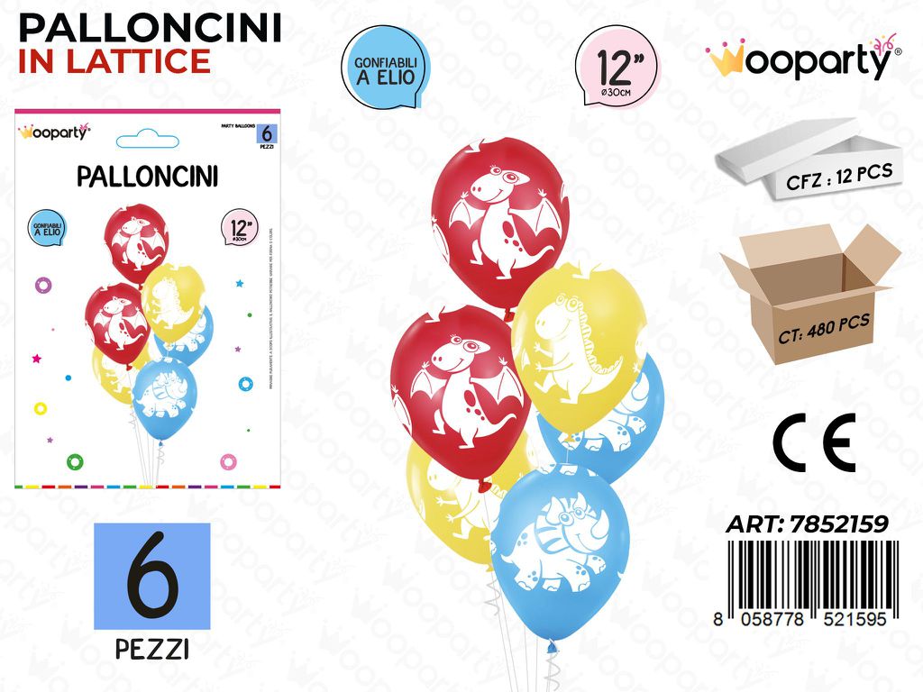 Wooparty Palloncini Dinosauro 6PCS 30CM