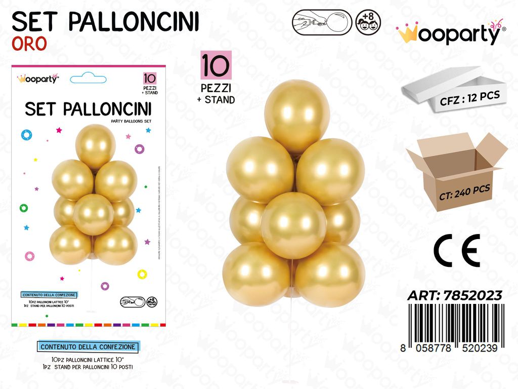 Wooparty Set Pallon. c/ Stand Oro 10PCS