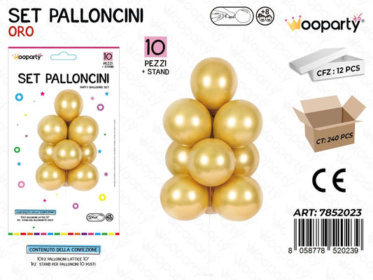 Wooparty Set Pallon. c/ Stand Oro 10PCS