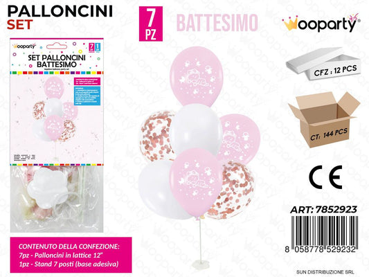 Set Palloncini c/ Stand Battesimo Girl 7PCS Ass. / Pz da 12