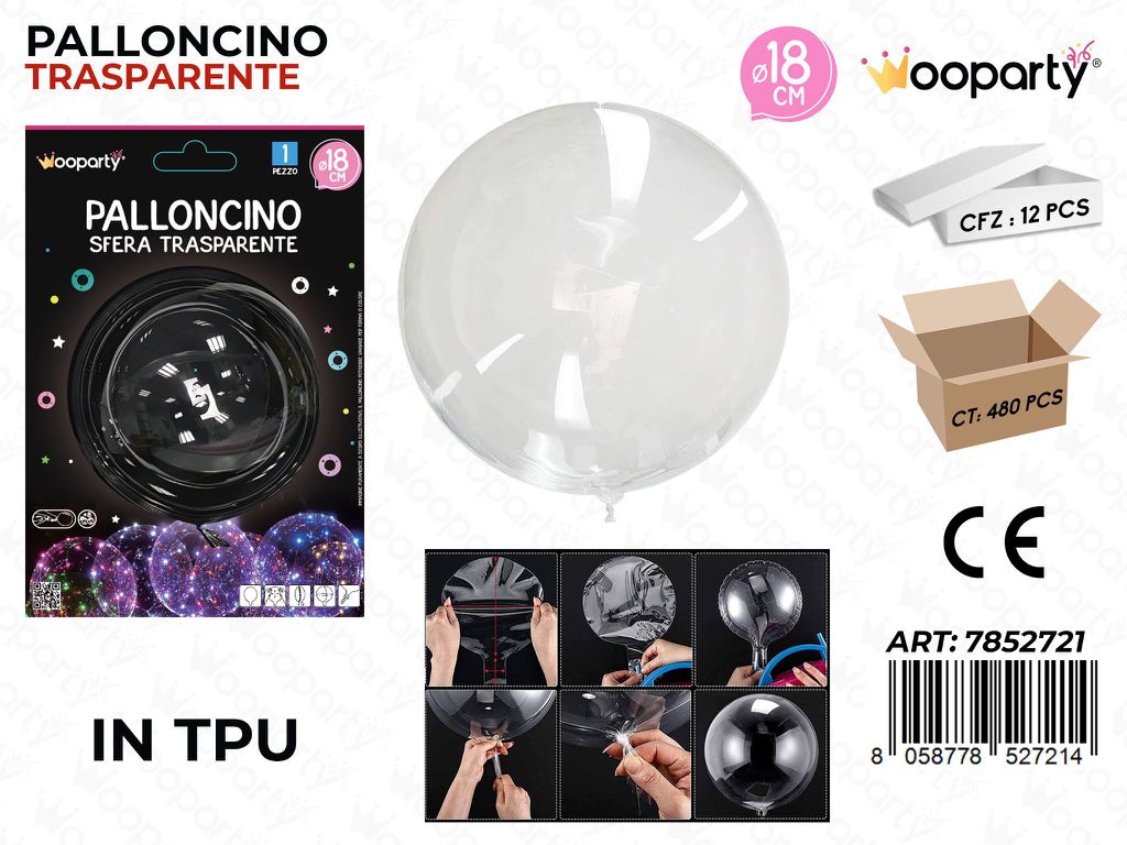 Wooparty Palloncino Sfera Trasp. Tpu D.18CM