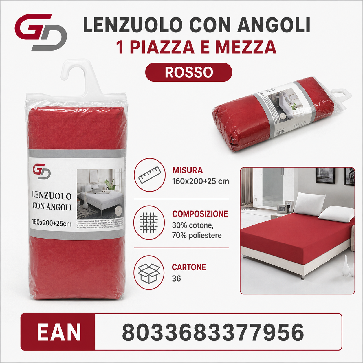 Lenzuolo Sotto Con Angoli 1 Piazza E Mezza 160*200Cm+25Cm