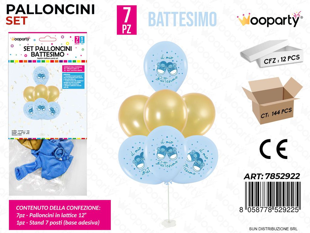 Set Palloncini c/ Stand Battesimo Boy 7PCS Ass. / Pz da 12