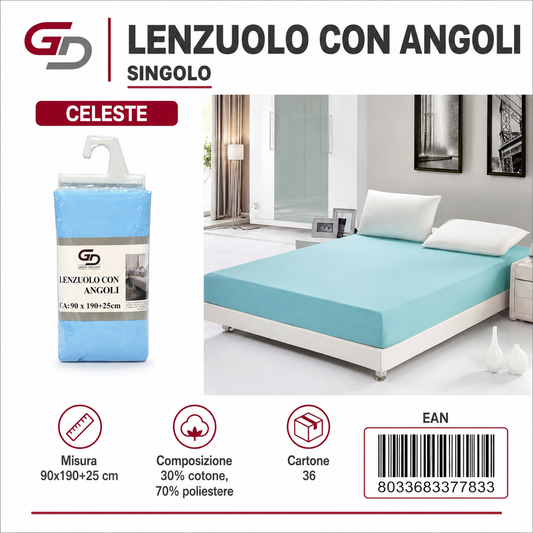 Lenzuolo Sotto Con Angoli Singola 90*190Cm+25Cm