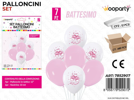 Set Palloncini Battesimo Rosa 7PCS Ass. / Pz da 12