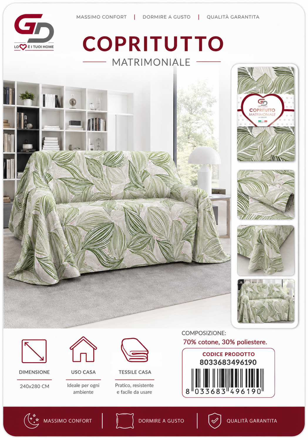 Copritutto 2P Stp Copritutto Foglia 26 Verde 240 X 280 Cm Un Colore Per Box