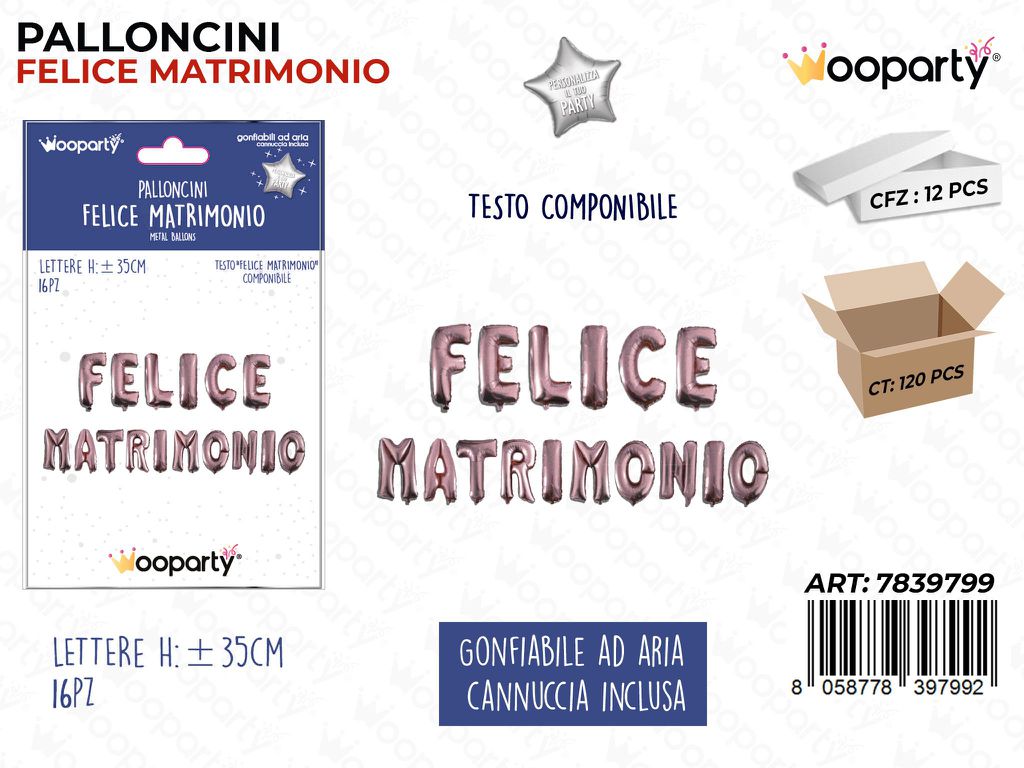 Palloncino Felice Matrimonio 35CM Ororosa