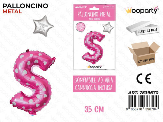 Palloncino Metal Rosa c/Cuore Let. S 35CM