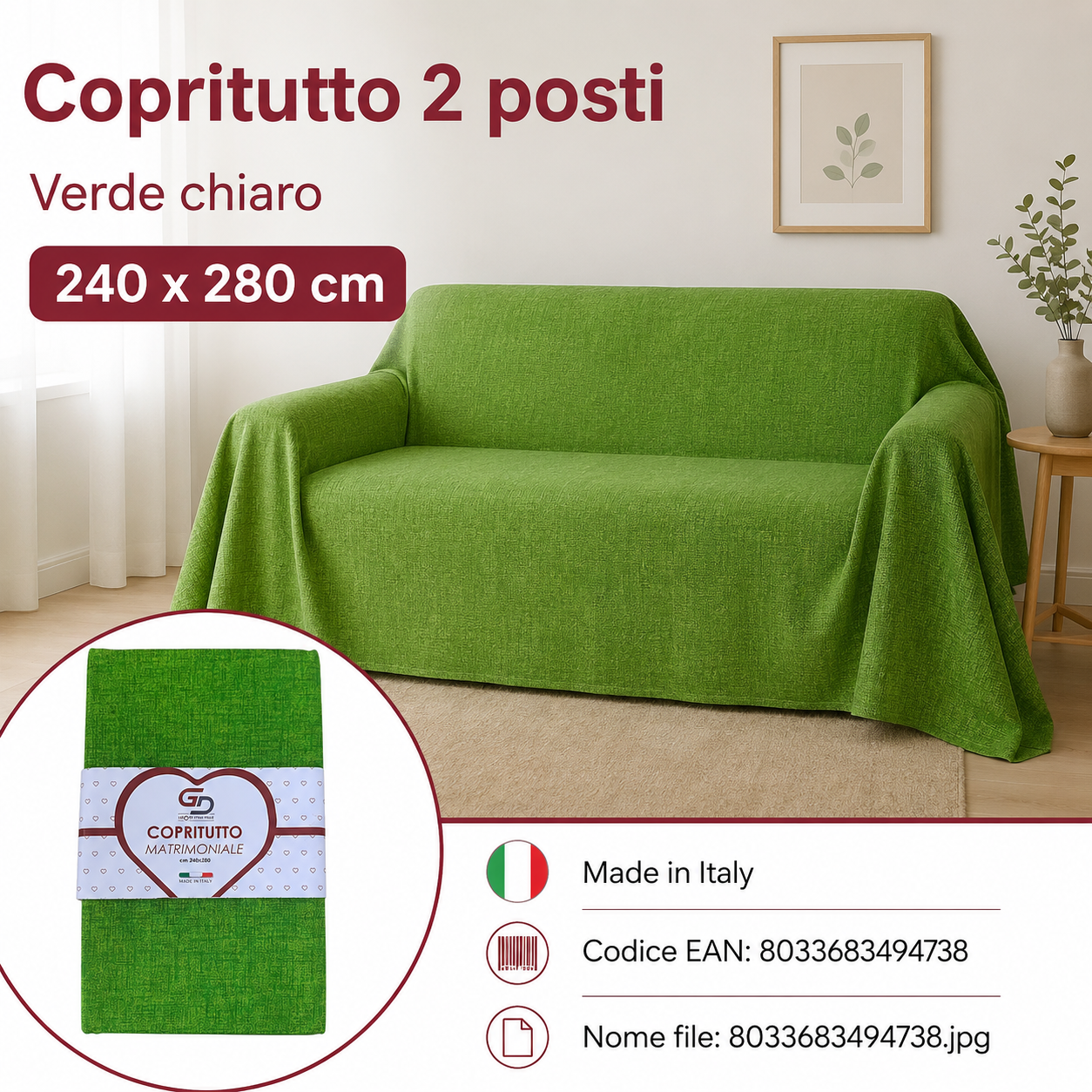 Copritutto 2P T.U. 240 X 280 Cm Verde Chiaro Copritutto