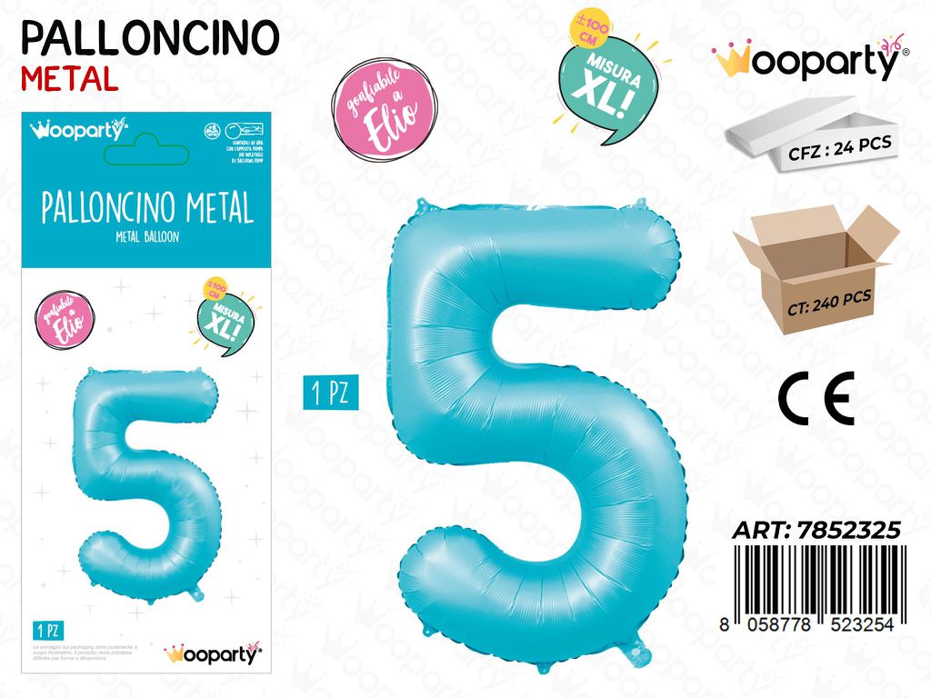 Wooparty Palloncino N.5 Azz. Opaco 100CM