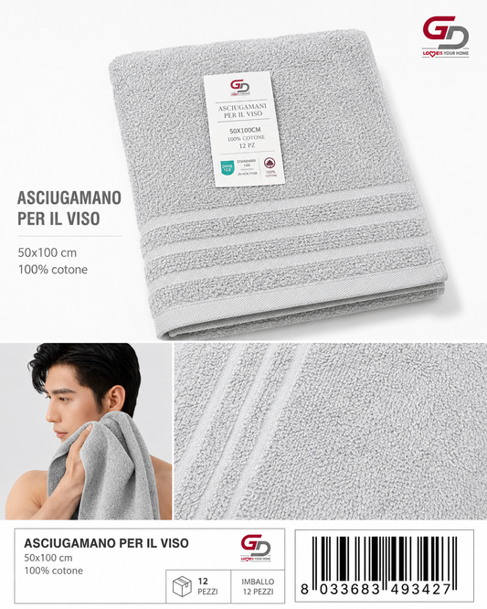 Face Towels Grey 50X100 16/S Ring 380
