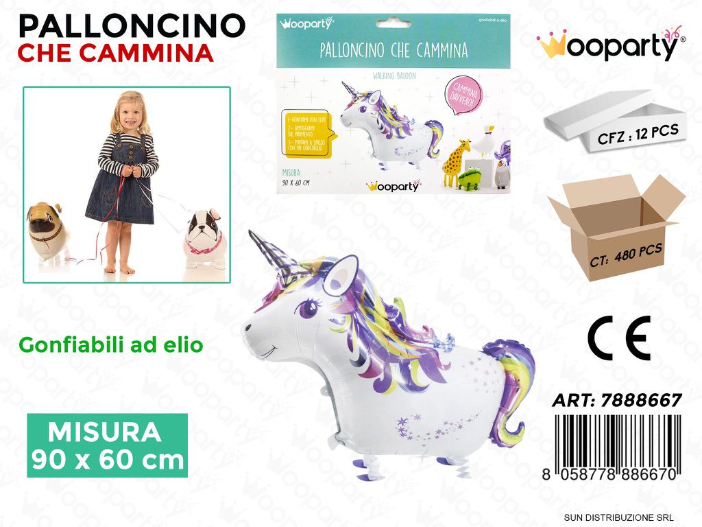 Palloncino Che Cammina Unicorno 90*60CM