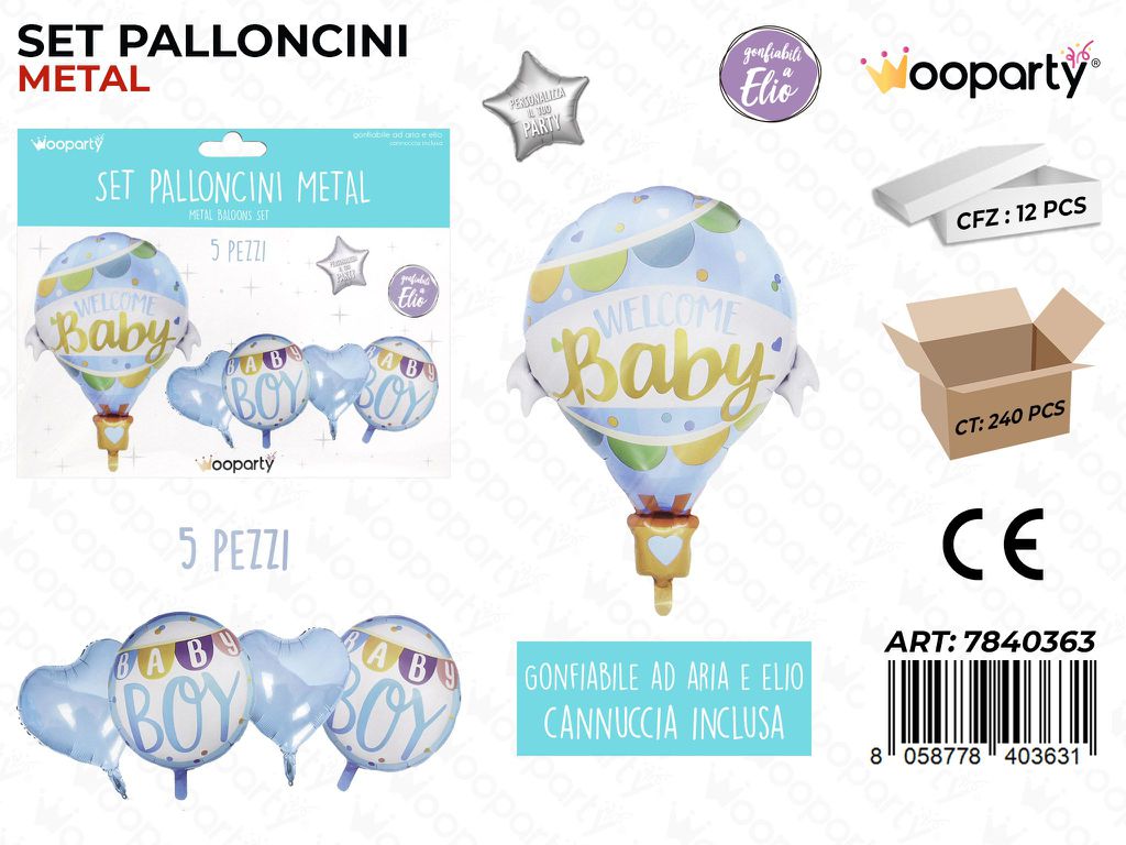 Set Palloncini Metal Welc. Baby Boy 5PCS