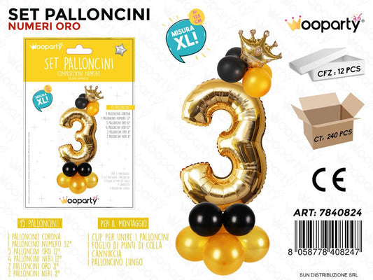 Set Palloncini N.3 ORO*NERO 15PCS 125CM