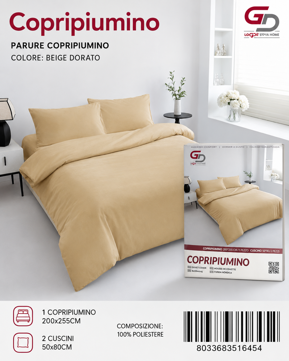 Parure Copripiumino Copripiumino+2 Federe Cuscino 200*255Cm 50*80+20Cm