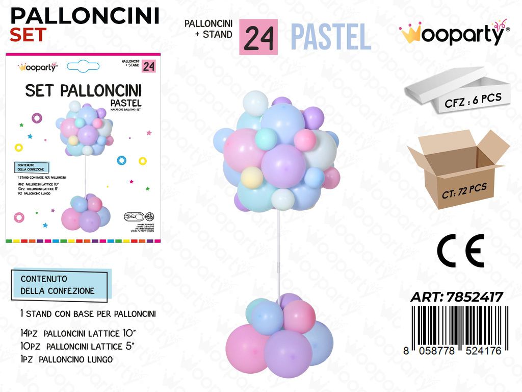 Set Palloncini c/ Stand Pastel 24PCS Ass. / Pz da 6