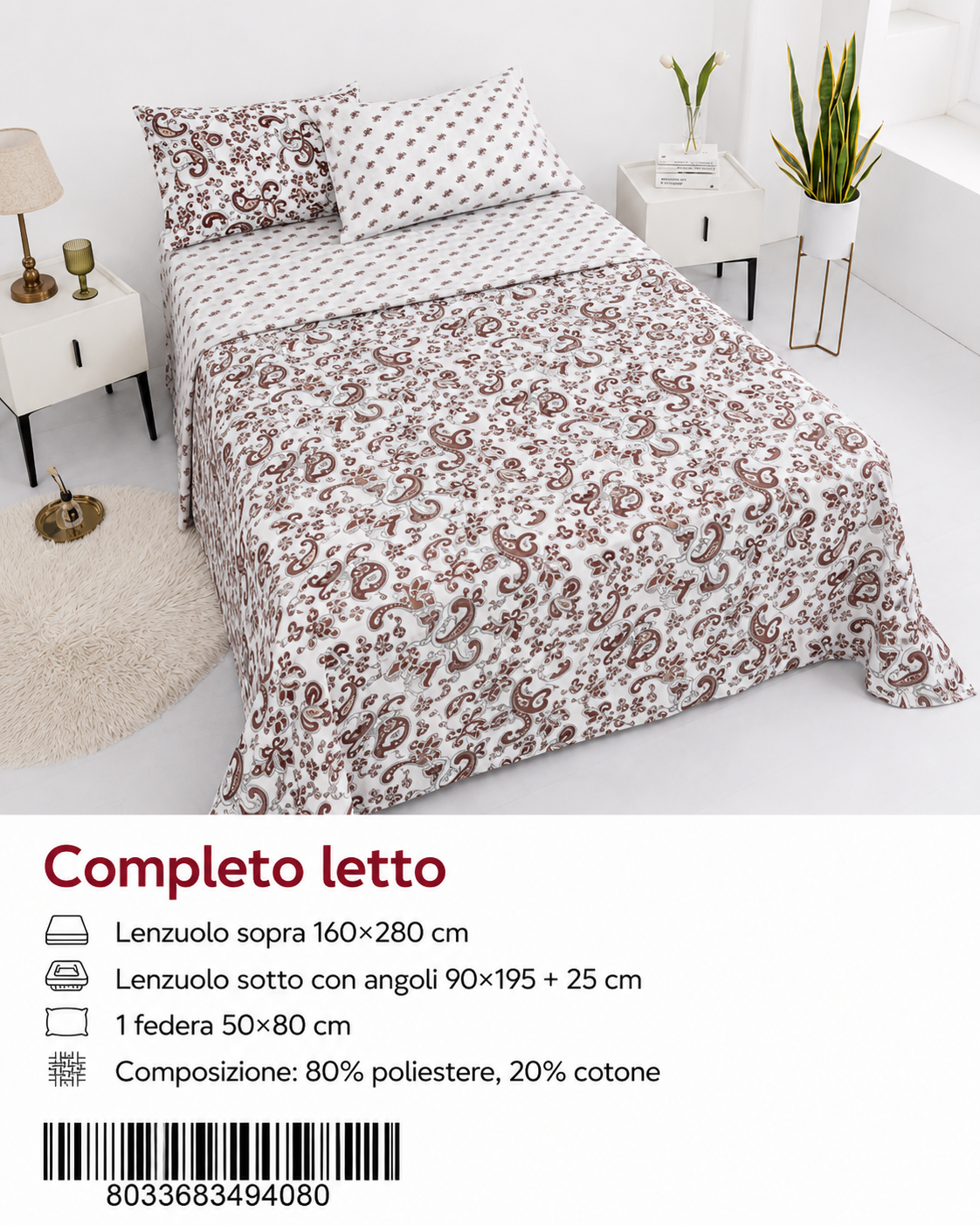 Set Di Lenzuola Singolo 160X280+90X200+50X80 Mz-379 Cw2-Ltm