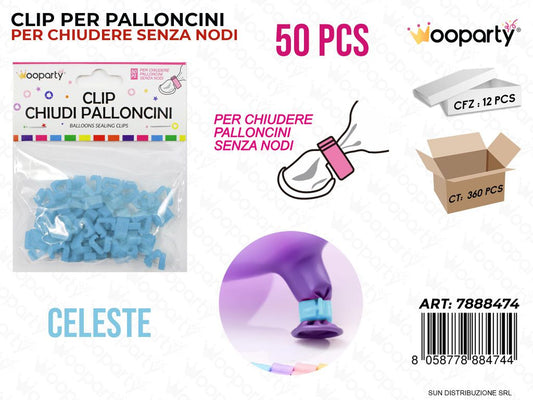 Clip Chiudi Palloncino Celeste 50PCS
