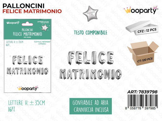 Palloncino Felice Matrimonio 35CM Arg.