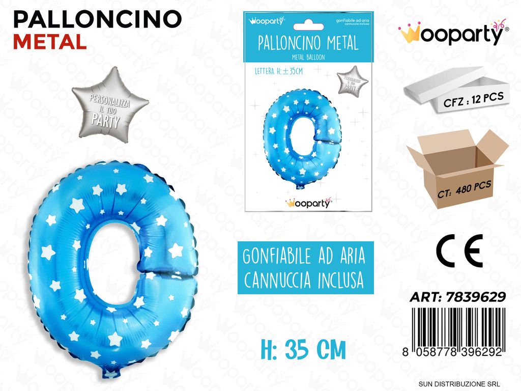 Palloncino Mylar Blu c/ Stelle Let. o 35CM
