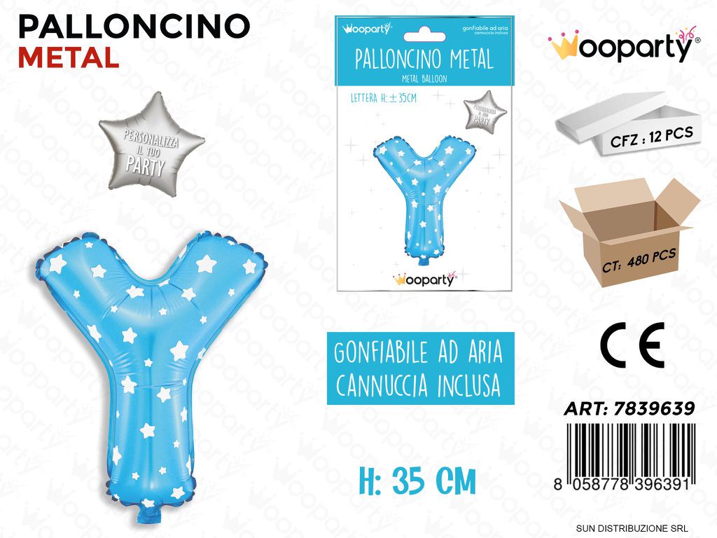 Palloncino Mylar Blu c/ Stelle Let. Y 35CM