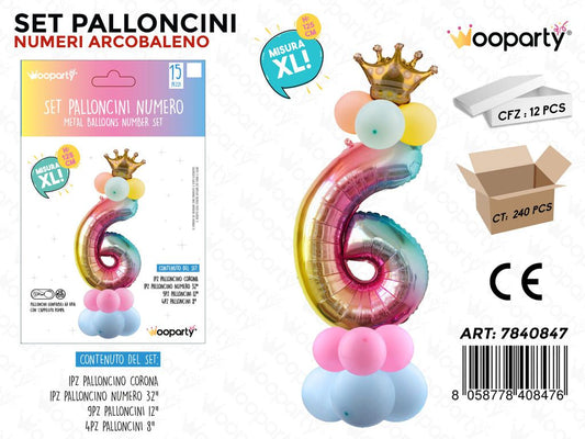 Set Palloncini N.6 Multicolor 15PCS 125CM