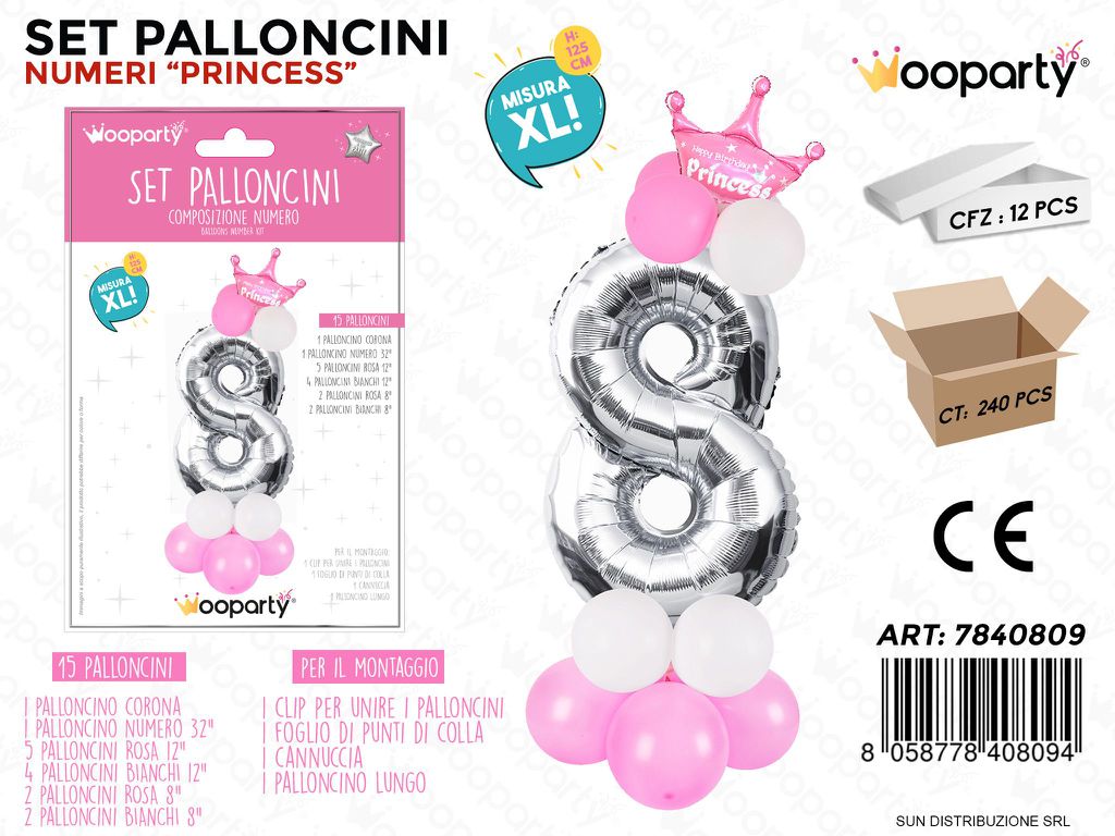 Set Palloncini N.8 Princess 15PCS ASS.125CM