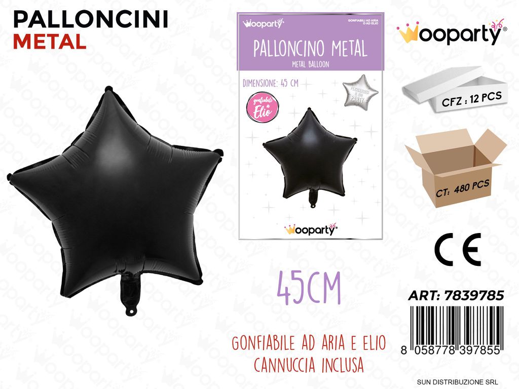 Palloncini Metal Nero Stella 45CM