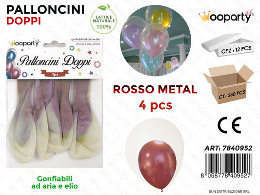 Palloncini Doppi Trasp.- Rosso Metal 4PCS