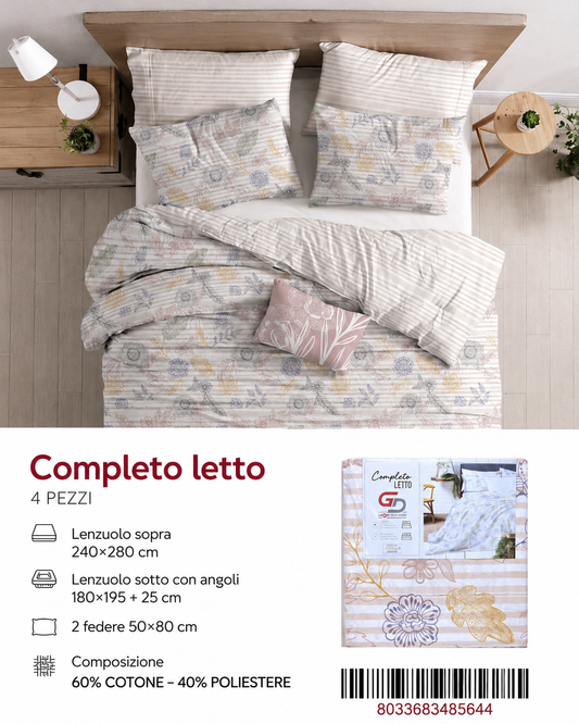 Completo Letto Matrimoniale 240X280/180X195+25/2X50X805 Mz-232-Ltm Sheetset 60 Cotone 40 Poliestere