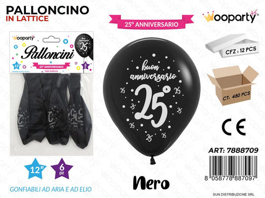 Palloncini Anniversario 25 Anni Nero 12 6PCS