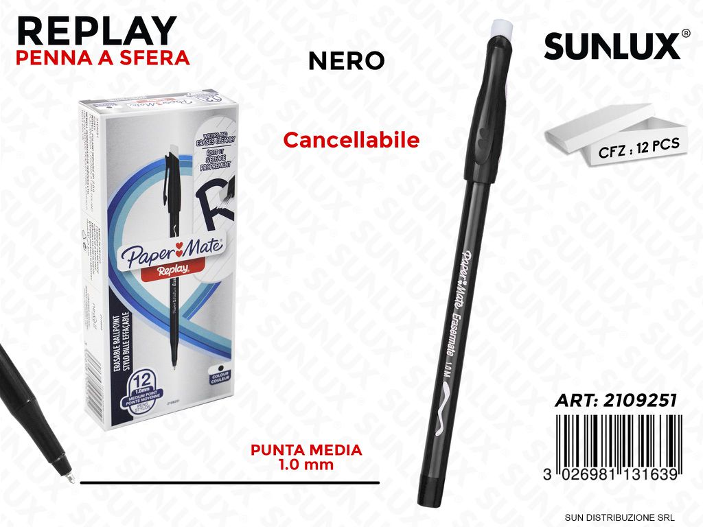 Penna a Sfera Replay Canc. Nero 1.0MM