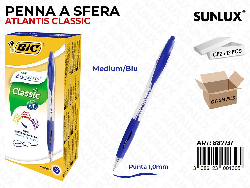 Bic Penna a Sfera Atlantis Blu 1.0MM/ Pz da 12