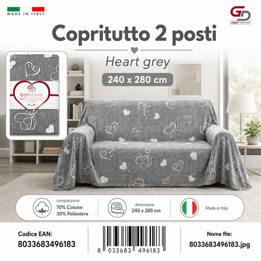 Copritutto 2P Stp Copritutto Heart Grey 240 X 280 Cm Un Colore Per Box