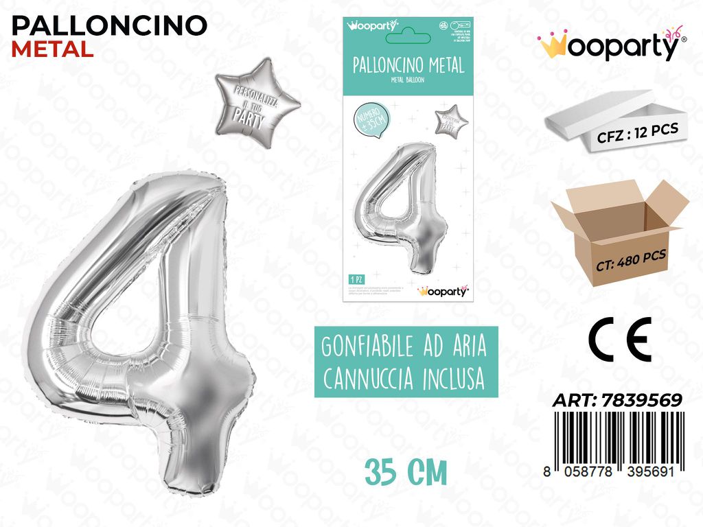 Palloncino Argento Metal 35CM N. 4