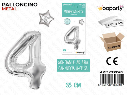 Palloncino Argento Metal 35CM N. 4
