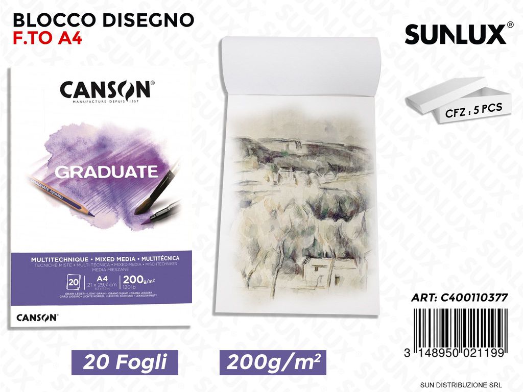 Blocco Disegno Mix Media F.to A4 20FF 200G